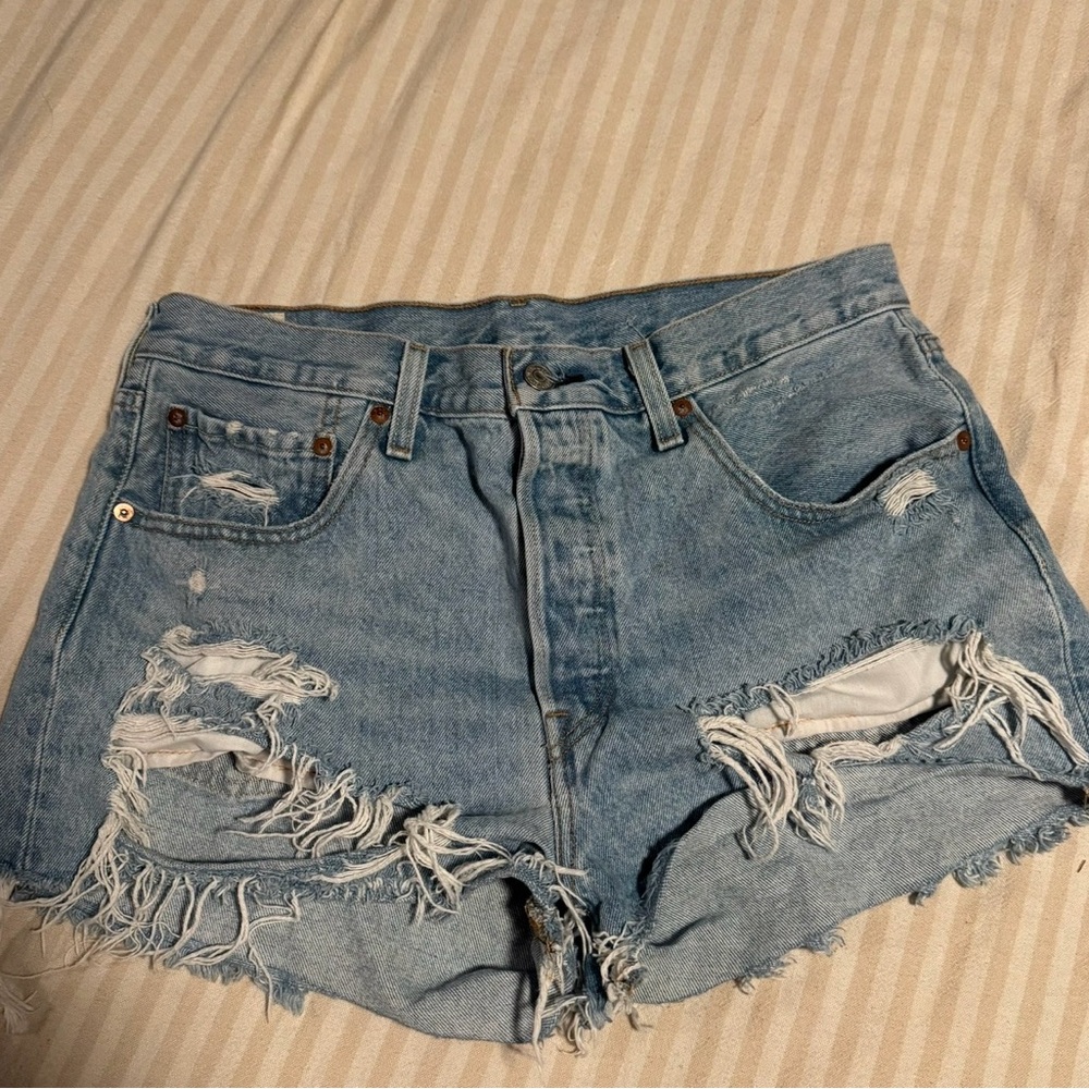 Levi's Light Blue Distressed Jean Shorts